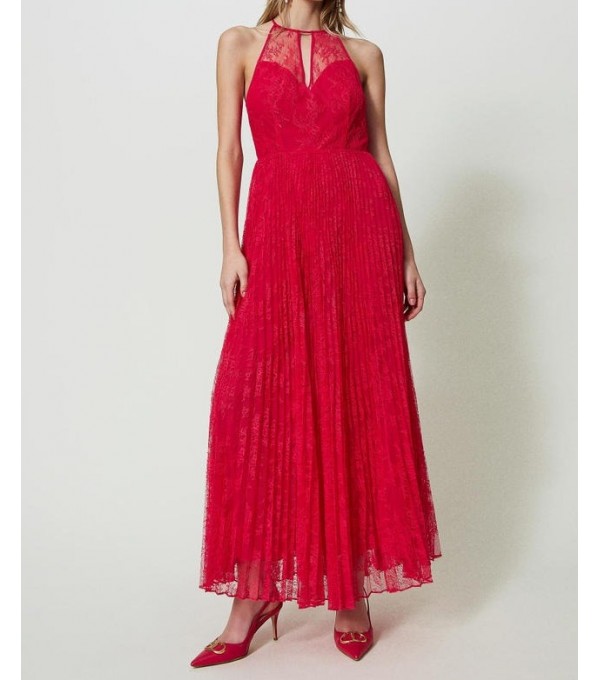 Vestido plisado y encaje - fresa Vestido plisado y encaje - fresa