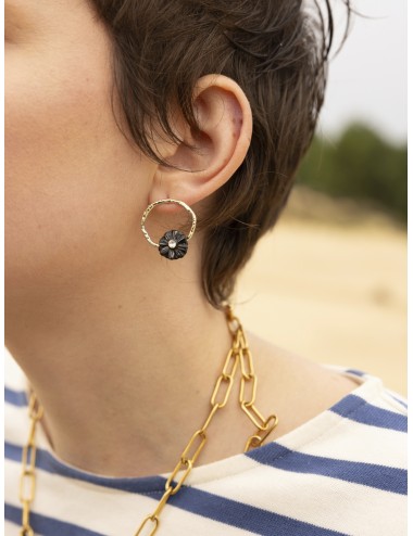 Pendientes aro flor negra