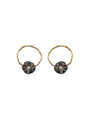 Pendientes aro flor negra