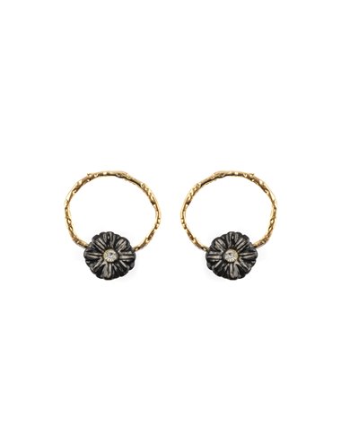 Black flower hoop earrings