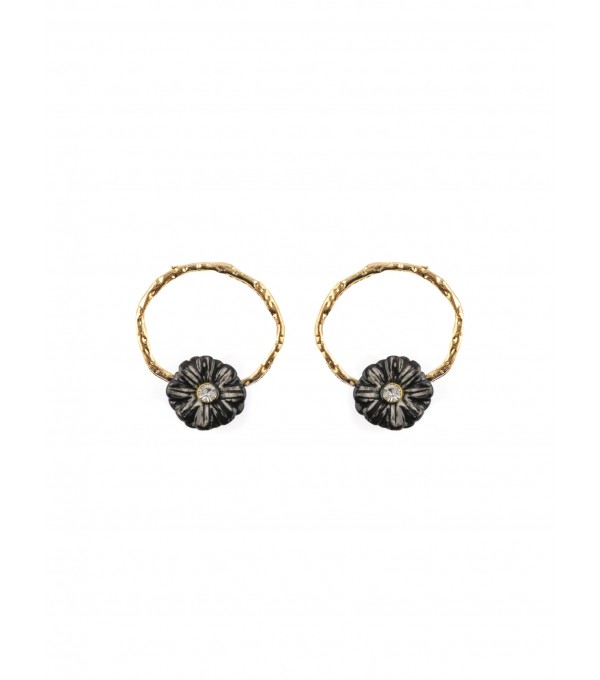 Pendientes aro flor negra
