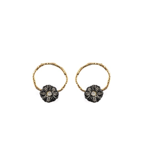 Black flower hoop earrings