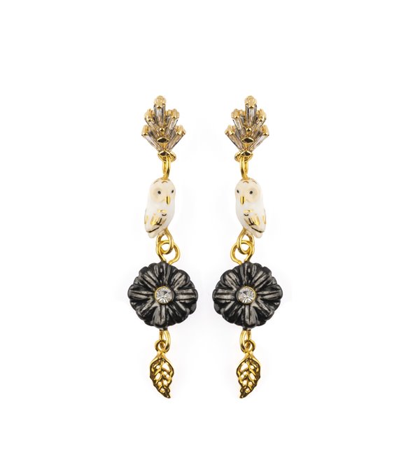 Pendientes buho y flor negra