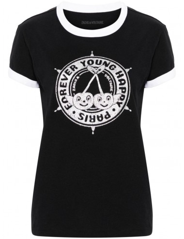 WALK-Camiseta contraste logo strass