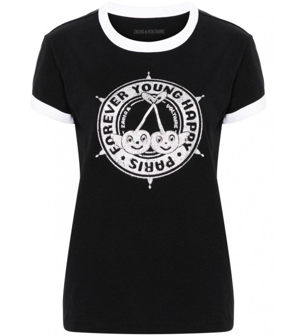 WALK-Camiseta contraste logo strass