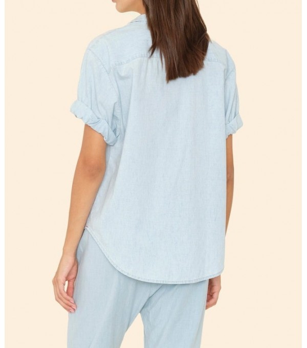 CHANNING - Camisa manga corta denim fino - celeste