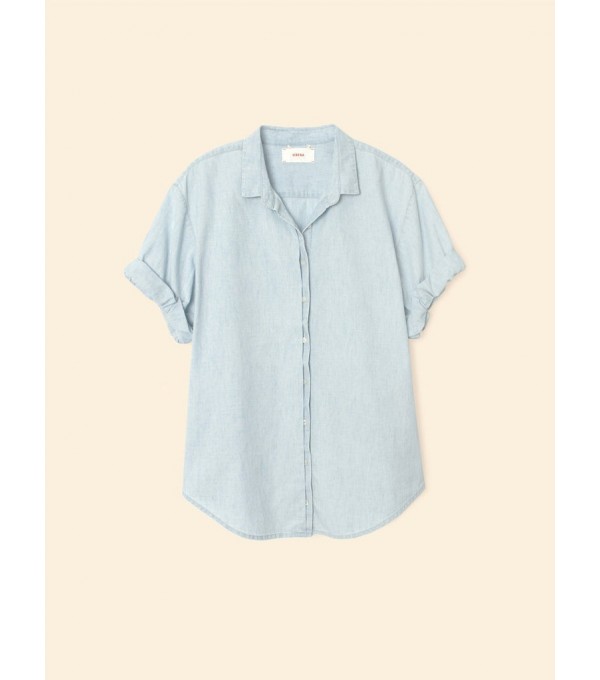 CHANNING - Camisa manga corta denim fino - celeste