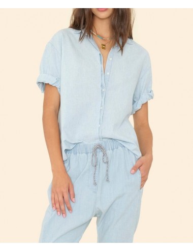 CHANNING - Camisa manga corta denim fino - celeste