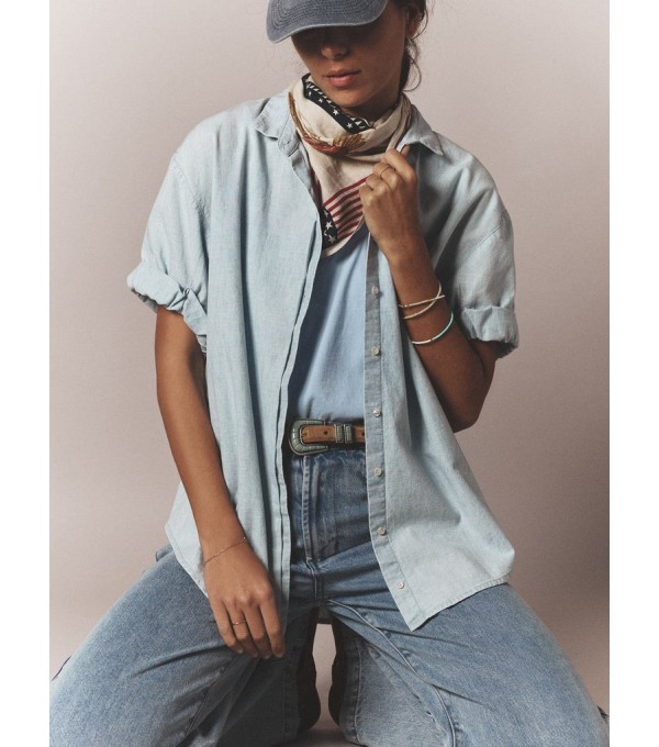 CHANNING - Fine Denim Short-Sleeve Shirt - Light Blue CHANNING - Fine Denim Short-Sleeve Shirt - Light Blue