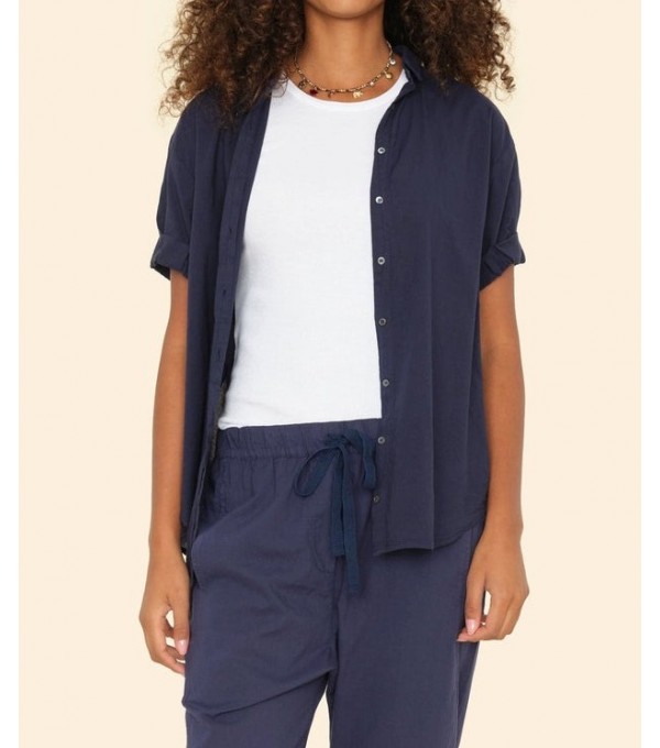 CHANNING - Camisa manga corta algodón fino - marino